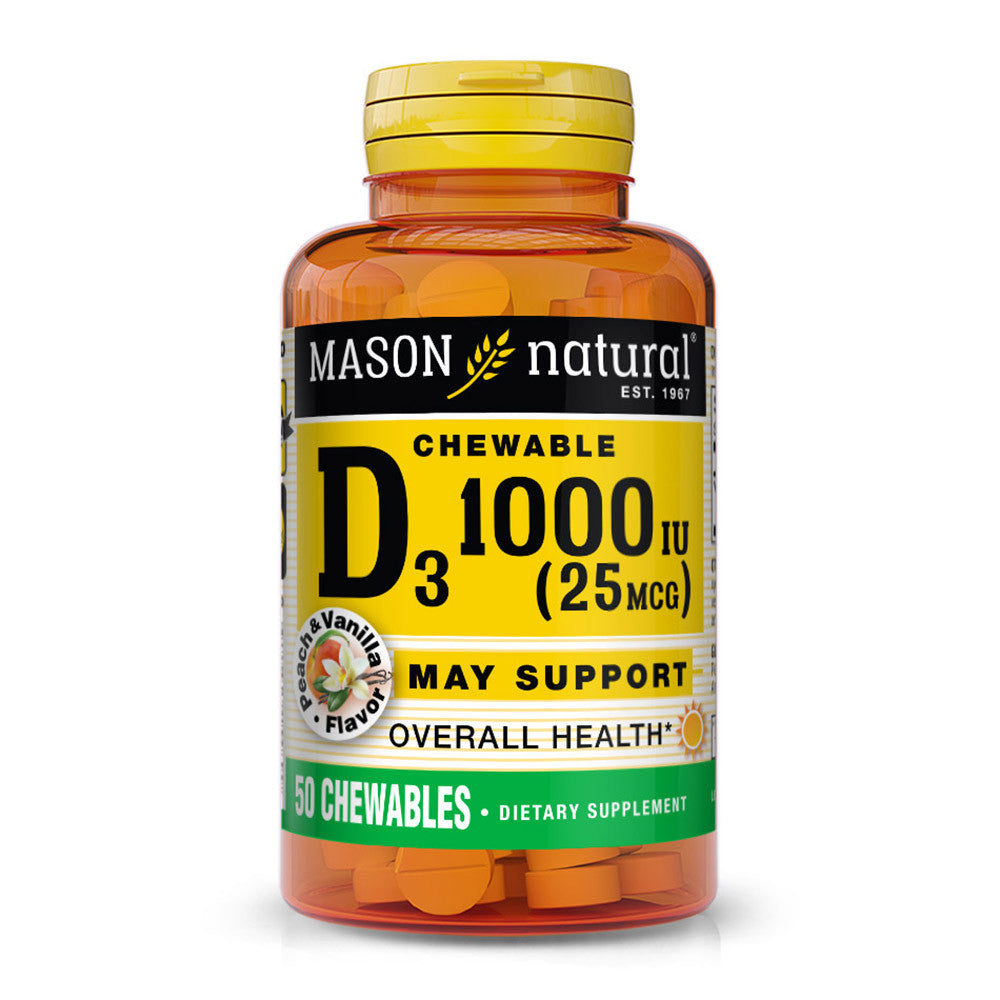Mason Natural Vitamin D3 1000Iu Chewable Tablets, Peach Vanilla Flavor - 50 Ea